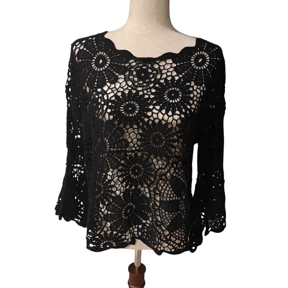 Black crochet boho style cotton top bell sleeves. Boho, Cottagecore Fairy